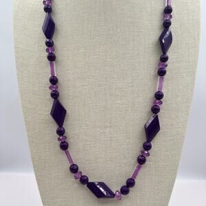 Vintage 80s Purple Diamond Face Acrylic Bead Statement Necklace Fashion Jewelry